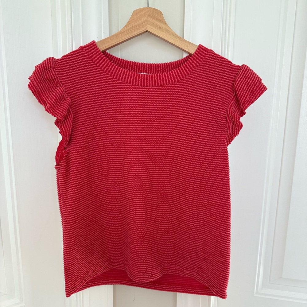 Moa Moa Mini Striped Ruffle Flutter Sleeve Top